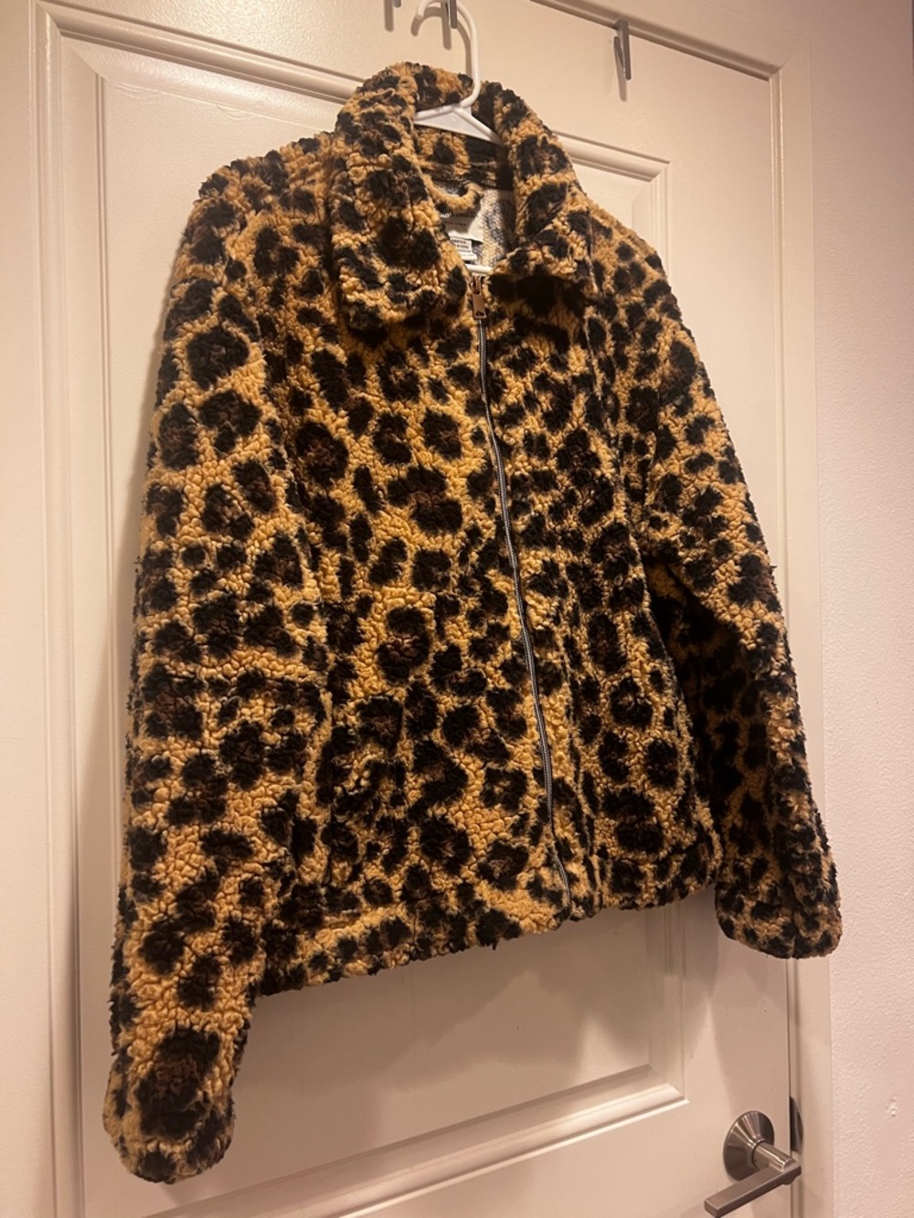 Leopard Sherpa Bomber Jacket - Tan & Black